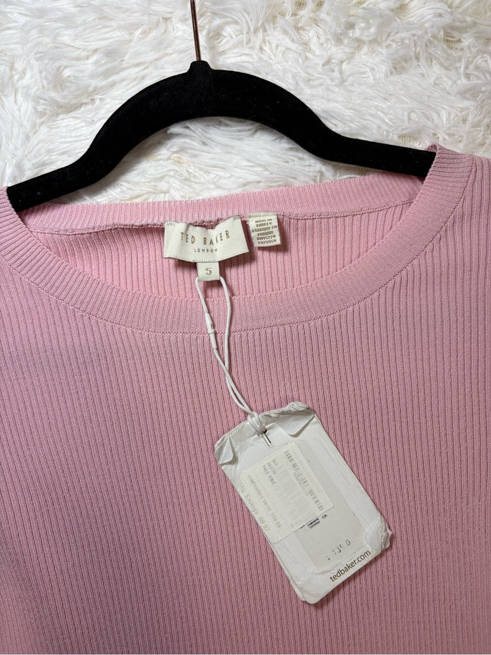 Ted Baker Light Pink Ribbed Top with Ruffle Sleeves - Picture 2 of 9